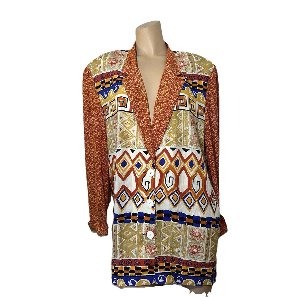 Vintage Carole Little Aztec Boho Blazer Multicolor Size 14 Petite Maximalist